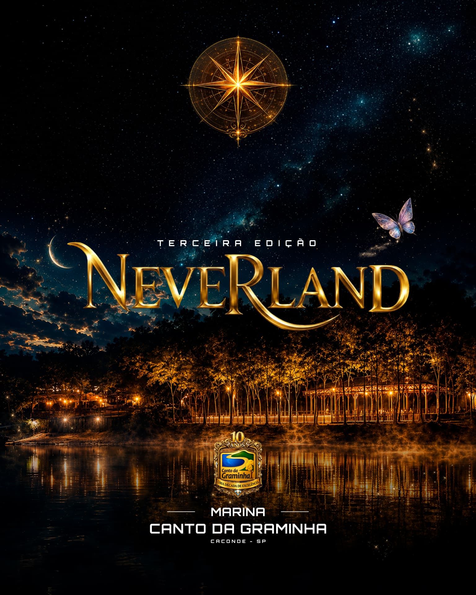 Cartaz oficial da terceira edição do Neverland Festival na Marina Canto da Graminha